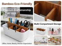 Boîte de rangement de bureau moderne en bambou, support multifonctionnel pour fournitures de bureau, organisateur de maquillage écologique pour la maison, plateau de tri