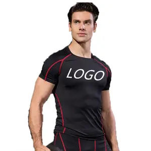 男士t恤跑步双色拼色块健身房空白素色标志定制t恤男士