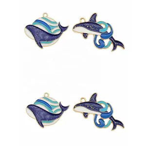 蓝色海洋鲸鱼动物珐琅饰品鱼饰吊环耳环项链饰品制作钥匙扣DIY工艺品饰品