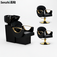 Nouveau Fauteuil de Lavage Semi-Inclinable pour Salon de Coiffure et Barbier, Unité de Lavage des Cheveux avec Siège Réglable