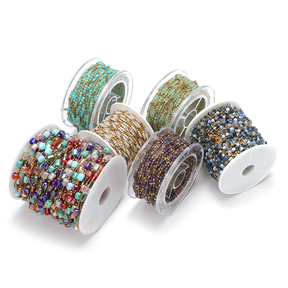 Hot Selling Stainless Steel Gold Plated Colorful 3mm Crystal Bead Chains for Necklace Bracelet Making Bulk
