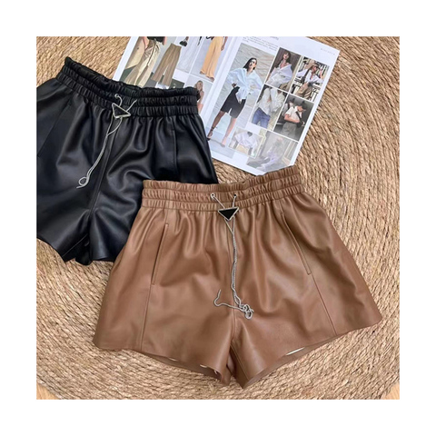3655 Wholesale Price Sexy Short Leather Pants Loose Genuine Leather Pants High Waist Shorts