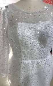 Vestido de novia de sirena de encaje con cuentas de cobertura completa africana de talla grande elegante manga larga Escote de ilusión vestido de novia de cola de pez - Product Image 3