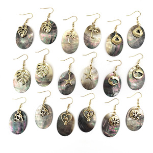 Concha de <span class=keywords><strong>mar</strong></span> hawaiana joyería de playa moda oro delfín onda estrella de <span class=keywords><strong>mar</strong></span> madre de perla pendientes de gota de concha de abulón Natural - Product Image 1