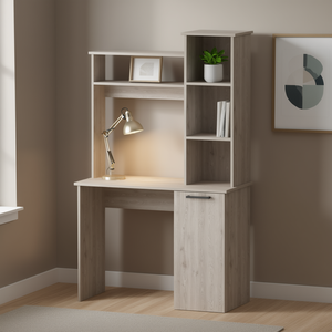 Scrivania per computer Rumford con ripiani portaoggetti a 3 livelli, superficie in legno, mobili per ufficio domestico - Product Image 2