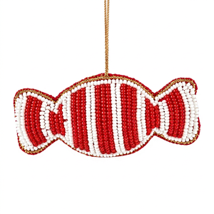 Adorno de Bastón de Caramelo Hecho a Mano con Cuentas, Decoración Navideña a Rayas Rojas y Blancas, Accesorio Artesanal para Árbol de Navidad - Product Image 1