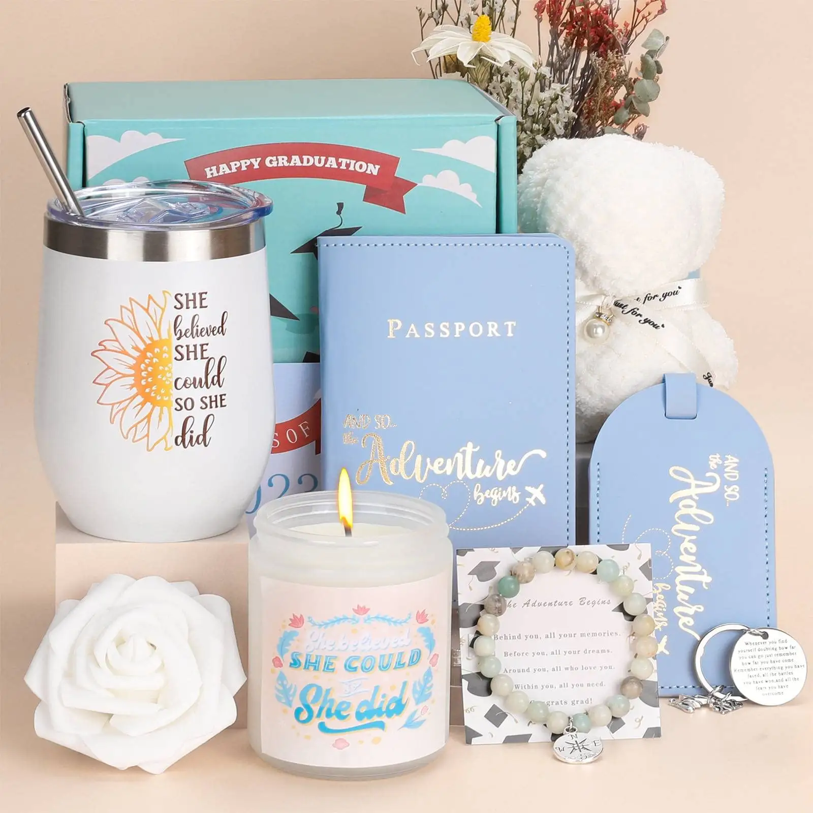 Graduation Gifts for Her 2024,She Believed She Could So She Did,Congratulation College High School Tumbler Travel Gifts Set