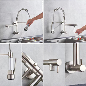 <span class=keywords><strong>Robinet</strong></span> de cuisine mural à eau froide, pivotant à 360°, avec douchette extractible à ressort et pulvérisateur haute pression - Product Image 6