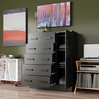 Commode haute en bois massif noir de luxe moderne, en MDF, avec tiroirs, coiffeuse, meuble de rangement, style classique moderne, avec porte