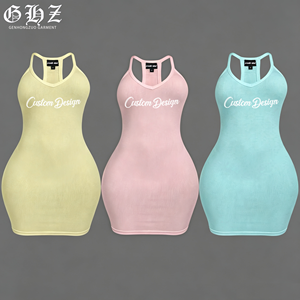 <span class=keywords><strong>Abito</strong></span> Estivo Casual da Donna con LOGO Personalizzato, Elegante <span class=keywords><strong>Mini</strong></span> <span class=keywords><strong>Abito</strong></span> Aderente in <span class=keywords><strong>Cotone</strong></span> a Costine con Spalline Incrociate - Product Image 1