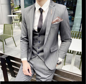 M-5XL primavera e autunno spessi Set Casual a tre pezzi abito da uomo a righe da uomo vestito migliore da uomo - Product Image 2