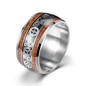 时尚个性齿轮钻石套装不锈钢戒指潮流全配男士钛钢珠宝戒指