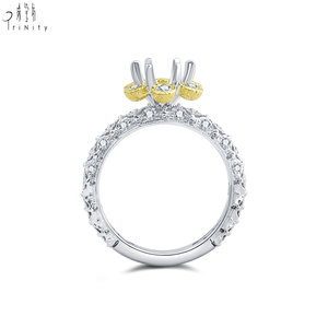 Anillo de compromiso de alta gama con diseño floral vintage en oro blanco y amarillo de 18K con diamantes naturales sin piedra principal para boda de mujer. - Product Image 5