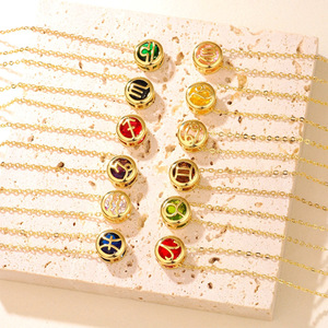 Collier double face 12 signes du zodiaque pour femmes Trendy 12 Birthday Stone Zircon Pendant Clavicule Chain Hollow Constellation - Product Image 3