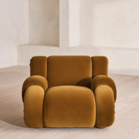 Fauteuil de salon moderne convertible et inclinable en velours moutarde avec ottoman, fauteuil moelleux, mobilier de salon, fauteuil d'appoint design