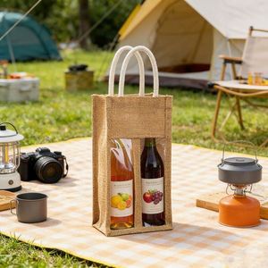 Window Wine Custom Linen for Wedding Favors Jute Handheld Tote Burlap Gift Bag - Product Image 1