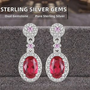 Pendientes colgantes ovalados de plata de ley 925 con piedras preciosas, chapados en rodio, con cristales rosas y rojos, joyería para mujer - Product Image 2
