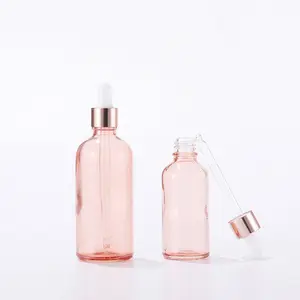 Botol Minyak Esensial Pink Kaca Bening, Botol Penitis Serum Perawatan Kulit Kustom