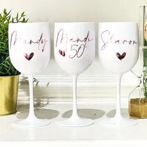 Copa de vino de plástico personalizable, vaso de vino de boda, sin BPA, reutilizable