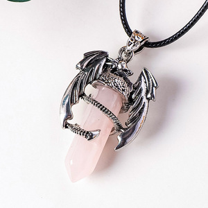 Pendentif Dragon en Cristal de Guérison, Améthyste Naturelle et Quartz Rose, Collier Tour Hexagonale à Double Pointe pour Bijoux Chakra, Vente en Gros - Product Image 6