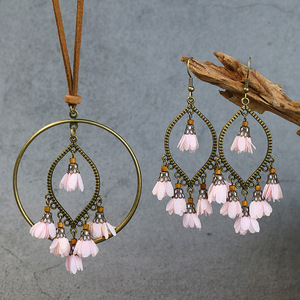 Ensemble collier et boucles d'oreilles géométriques bohèmes en alliage plaqué bronze antique, bijoux de fête pour femmes - Product Image 4