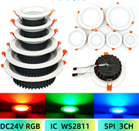 Downlight LED intelligent RGB RGBW 24V WS2811 WS2814, spot de plafond à pixels, 8W 10W 15W 20W 30W 40W