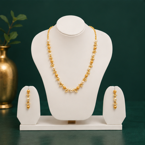 Conjunto de Collar Largo Tradicional con Perlas Doradas y Cuentas Mate, con Pendientes Colgantes a Juego, Joyería Festiva para Bodas - Product Image 5