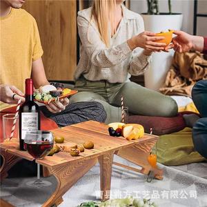 <b>Wooden</b> Folding <b>Table</b> Rectangular Outdoor Portable Picnic <b>Table</b> With Storage Basket Convertible <b>Foldable</b> Design - Product Image 1