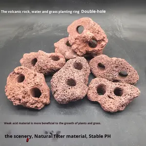 Waterplant Vulkanische Rotsornamenten Dubbel Gat Milieuvriendelijk Aquarium Decoratieve Landschapsarchitectuur Stenen Ring Woonkamer Vis Vreugde - Product Image 3