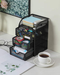 Organisateur de bureau en maille noire moderne avec 3 tiroirs, rangement de bureau pour stylos, dossiers, fournitures scolaires - Product Image 4