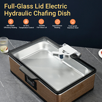 Chauffe-Plat Électrique en Bronze avec Couvercle Entièrement en Verre et Couvercle Hydraulique 9L, Réchaud Alimentaire avec Contrôle de Température pour Restaurant, Traiteur et Buffet