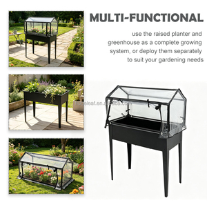 Jardinera Elevada de Metal Impermeable 2 en 1 para Exteriores con Patas y Invernadero Abatible - Product Image 3