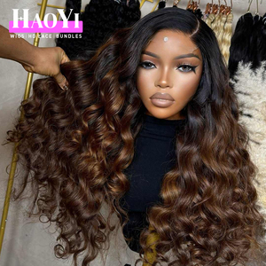 Perruques frontales en dentelle HD 13*6 sans colle 2T pour femmes, en cheveux humains birmans ondulés profonds Ombré Brun, et perruques lisses comme des baguettes 13*4 <span class=keywords><strong>Blond</strong></span> Cendré - Product Image 1