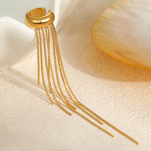 Boucles d'oreilles clips longues <span class=keywords><strong>à</strong></span> pampilles SongYi en acier inoxydable plaqué or 18 carats pour femmes, tendance, minimalistes, étanches et inaltérables - Product Image 2