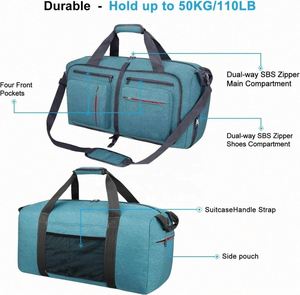 กระเป๋าเดินทางแบบดัฟเฟิลกันน้ำลายเรขาคณิตสำหรับผู้ชายและผู้หญิง ทำจากโพลีเอสเตอร์ ปิดด้วยซิป ทนทานต่อการฉีกขาด มีช่องใส่รองเท้า - Product Image 3