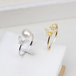 Bague ouverte en argent S925 pour femme, tendance, faite à la main, accessoire DIY avec plateau vide pour incrustation de perles de 7-8 mm, taille 7-8 - Product Image 1