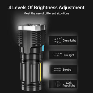 Linterna Recargable de 4 LED en Oferta, con Luz COB, Foco de Largo Alcance, Pantalla LED de Batería, Lámpara de Plástico para Exteriores - Product Image 3