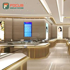 Comptoir de présentation de bijoux de haute qualité, étagères en verre, cadre en métal, base en bois, plusieurs niveaux, verrouillable, éclairage LED - Product Image 3