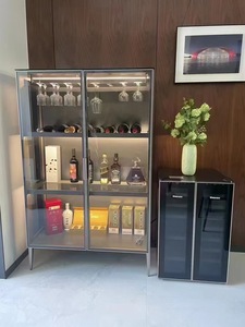 Système <span class=keywords><strong>de</strong></span> rangement à <span class=keywords><strong>vin</strong></span> moderne personnalisé en verre/bois avec éclairage d'ambiance LED, hauteur réglable et couvercle amovible pour le <span class=keywords><strong>vin</strong></span> - Product Image 3