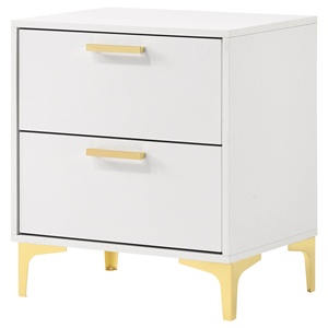 White 2 <b>Drawer</b> Rectangular Nightstand With Gold Legs Modern Bedroom <b>Storage</b> Cabinet - Product Image 3