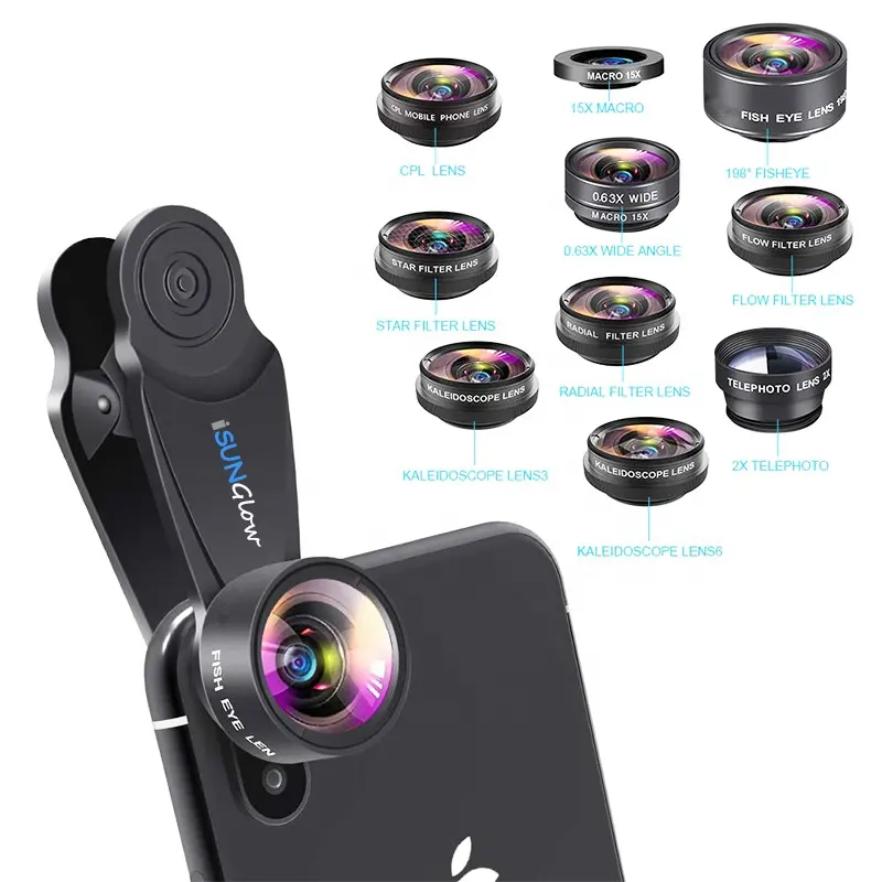 4K HD Optical Glass Lens Factory Supply 10 in 1 Phone Camera Lens Kit Macro Lens for iPhone for Smartphone Selfie Closeup Lenses