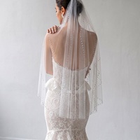 Voile de mariée en nylon monocouche en forme de U, style européen et américain, orné de strass, pour cérémonies de mariage en extérieur