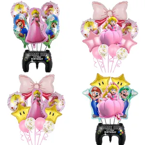 Cartoon Pfirsich Prinzessin Superheld Mario Folie Luftballons Mario Bros Luftballons Geburtstags feier Dekoration Jungen Mädchen Pfirsich Party Ball