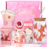 Cadeau personnalisé pour la fête des mères et les anniversaires 2024 pour femmes, sœurs, amies - Panier en verre avec couverture/chaussettes/sels de bain, logo couleur personnalisée