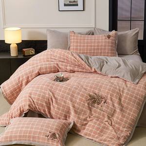 Juego de Ropa de Cama de Lana Duoximeimiankang, 4 Piezas, Estampado a Cuadros, Cálido para Invierno, Estilo Sábana con Funda Nórdica para Uso Doméstico - Product Image 3