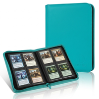 Porte-cartes Premium en cuir PU lisse bleu sarcelle à 4 pochettes, finition unie, avec fermeture éclair, pour cartes de sport, TCG, MTG