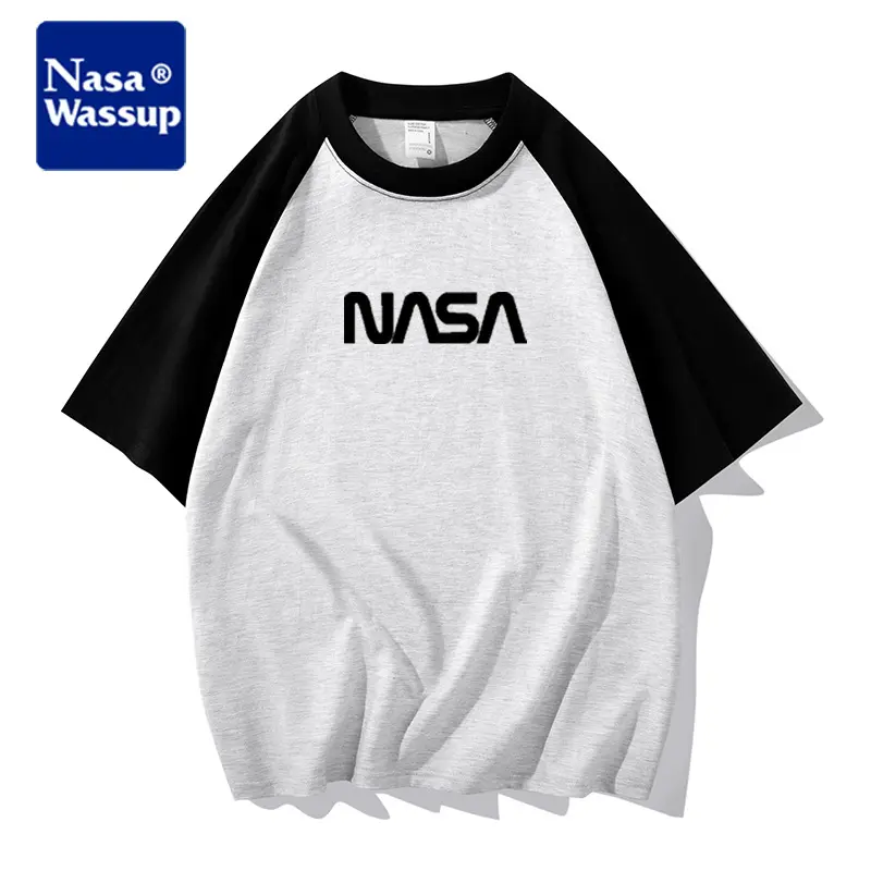 NASA kaus katun lengan pendek pria, Atasan katun kasual Amerika ukuran besar bercetak sederhana musim panas