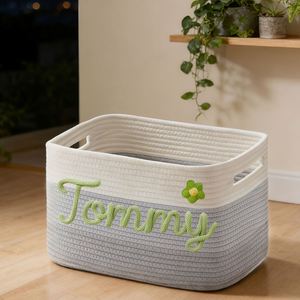 Cesta de Almacenamiento Rectangular Plegable de Mezcla de Algodón y Lino con Nombre Personalizado, Tejida a Mano, Minimalista, Organizador para Sala de Estar o Armario - Product Image 5