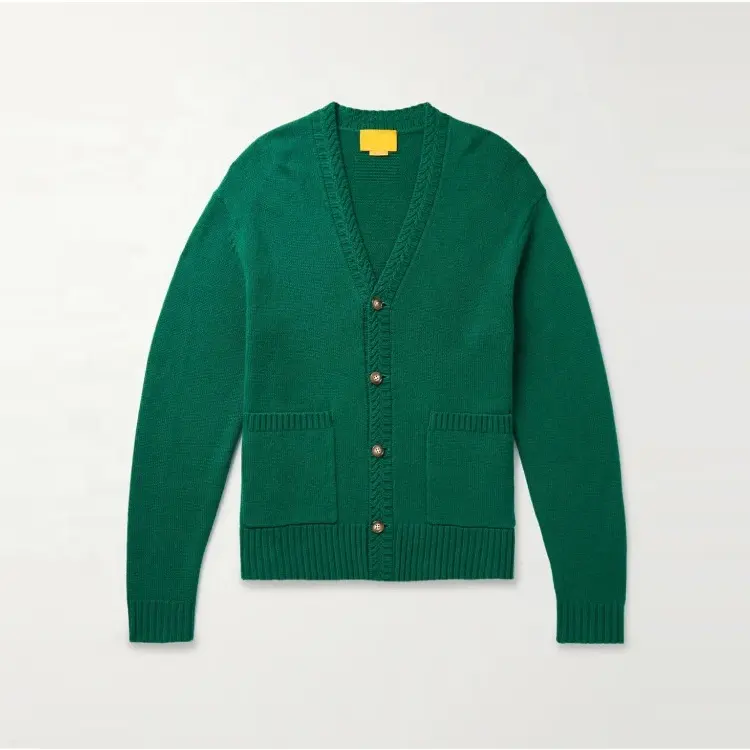 Knitwear Manufacturer Custom Autumn Winter Green V Neck Long Sleeve Wool Cashmere Cardigan Sweater Men