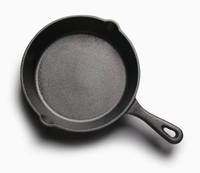 Ensemble d'ustensiles de cuisine, poêle à frire en fonte à fond plat avec revêtement en huile végétale, poignée longue, capacité 1-2L, compatible gaz et induction